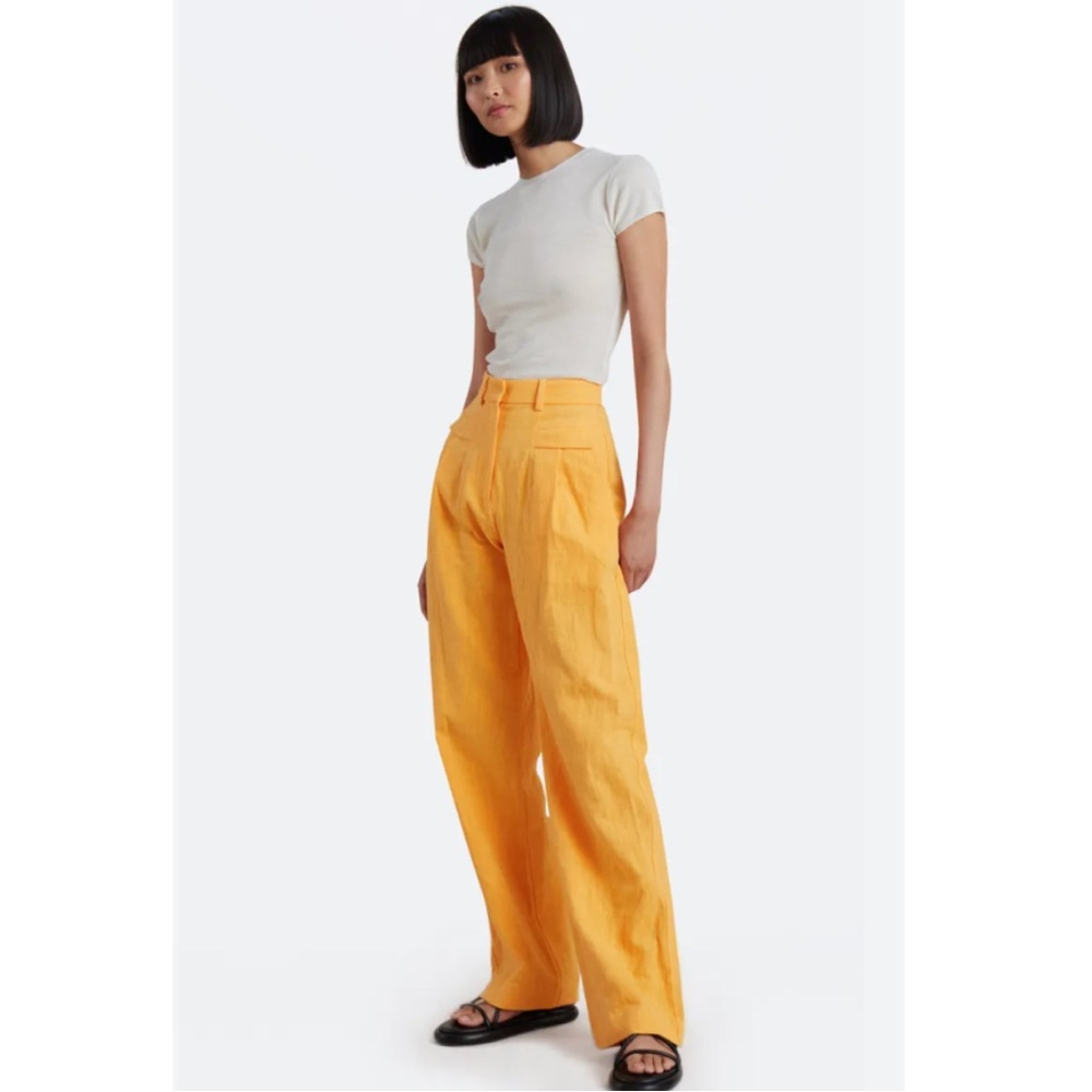 BEC + BRIDGE Phoebe high rise, wide leg pleated trousers in Mandarin, Size 2/XS